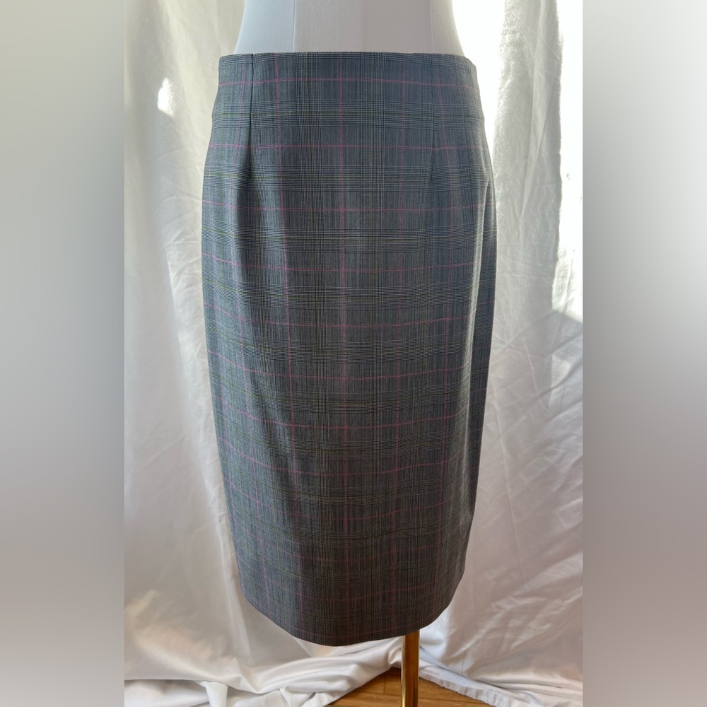 The Fold London Collingham Skirt- Plaid Gray and Pink Women's Skirt